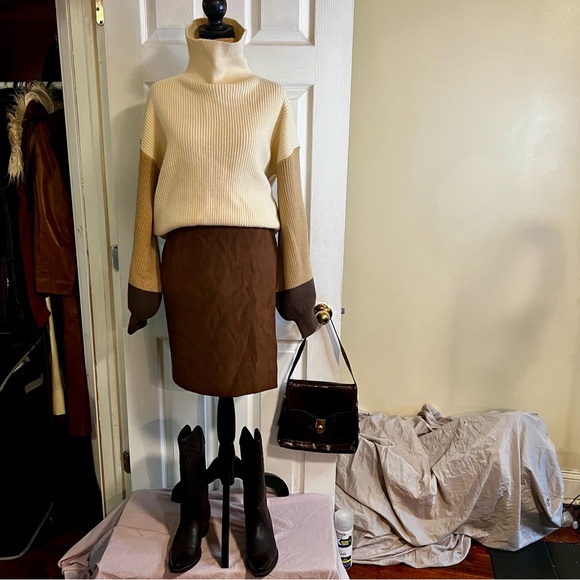 Faux Suede Belt Design Brown Boho Party Festival Indie Mini Skirt  Medium - Picture 1 of 13